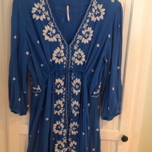 Free People blue maxi dress white embroidery